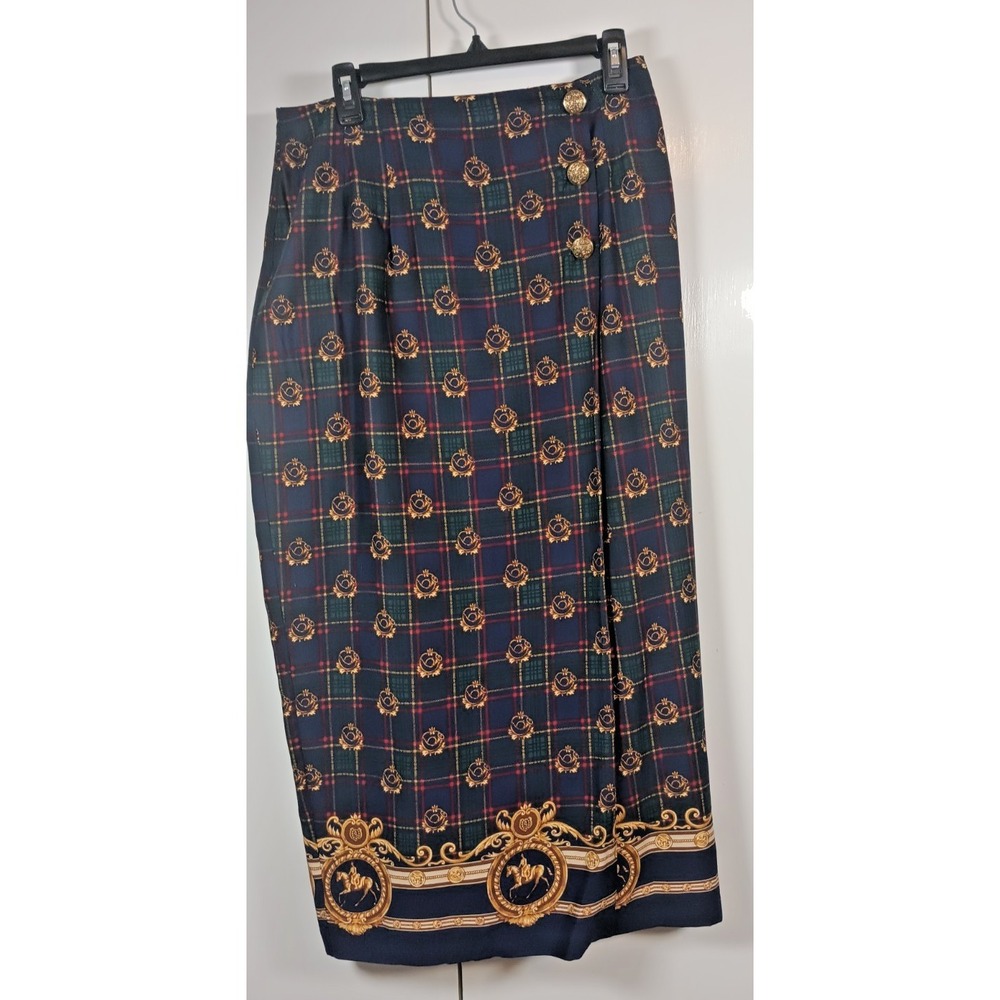 Vintage Womens maxi pencil wrap Skirt 14 old money preppy classic luxury horse
